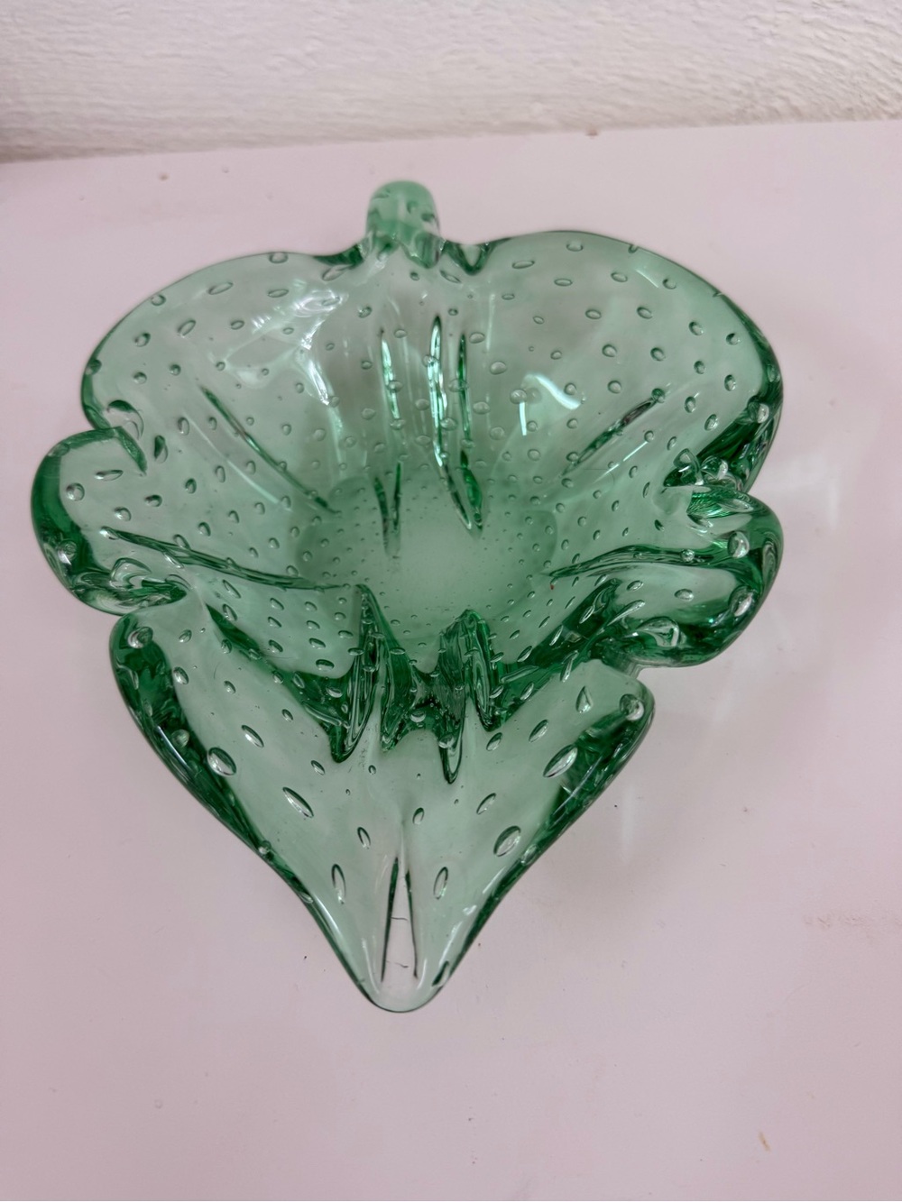 Leaf Glass Bowl, murano Style Controlled Bubbles